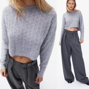Zara Cropped Sweater Wool Alpaca Special Edition Open Knitwear Blue Size L